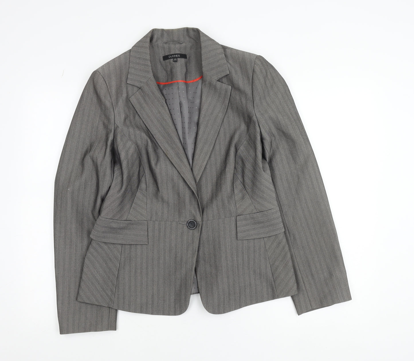 Dunnes Women Grey Pinstripe Single-Breasted Blazer Size 14 Medium