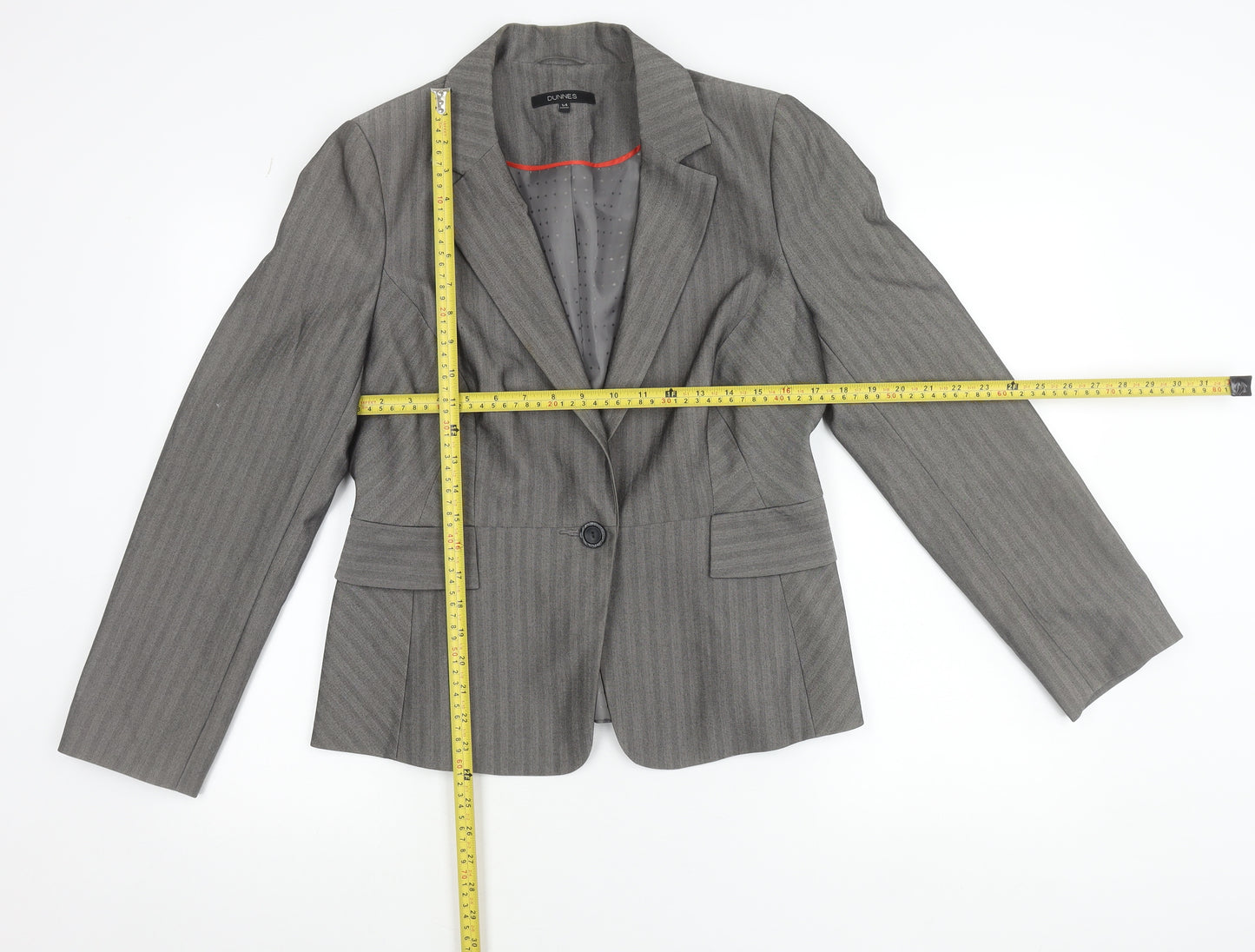 Dunnes Women Grey Pinstripe Single-Breasted Blazer Size 14 Medium