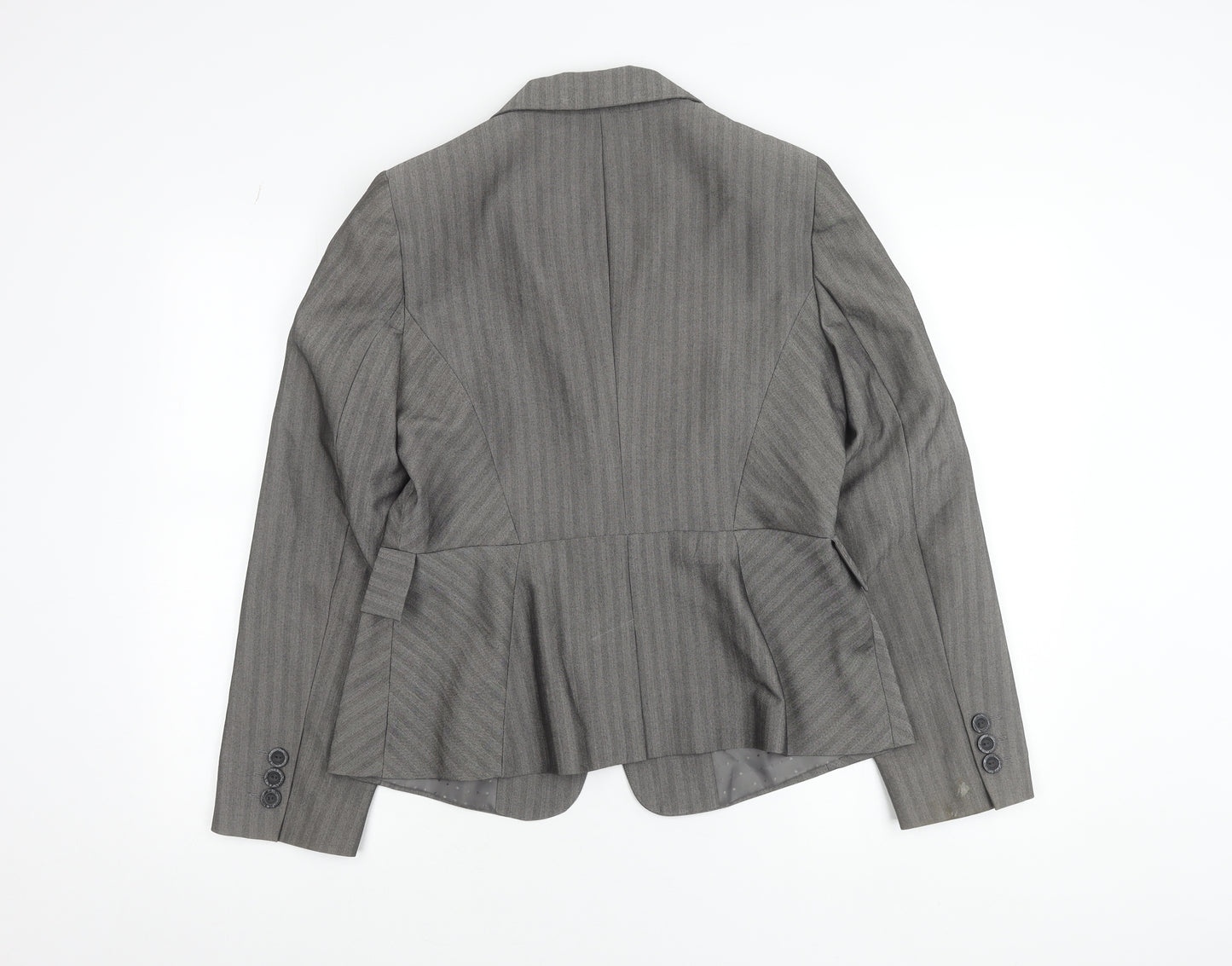 Dunnes Women Grey Pinstripe Single-Breasted Blazer Size 14 Medium