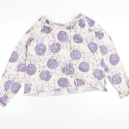 White Stuff Women's Multicoloured Floral Cotton Long Sleeve Blouse Size 12