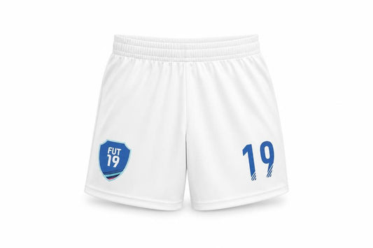 Front view of EA Sports boys’ white athletic football shorts 5-6 years