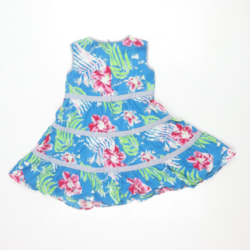 Little Alice Girls Blue Floral Cotton Fit & Flare Summer Dress 9 Years