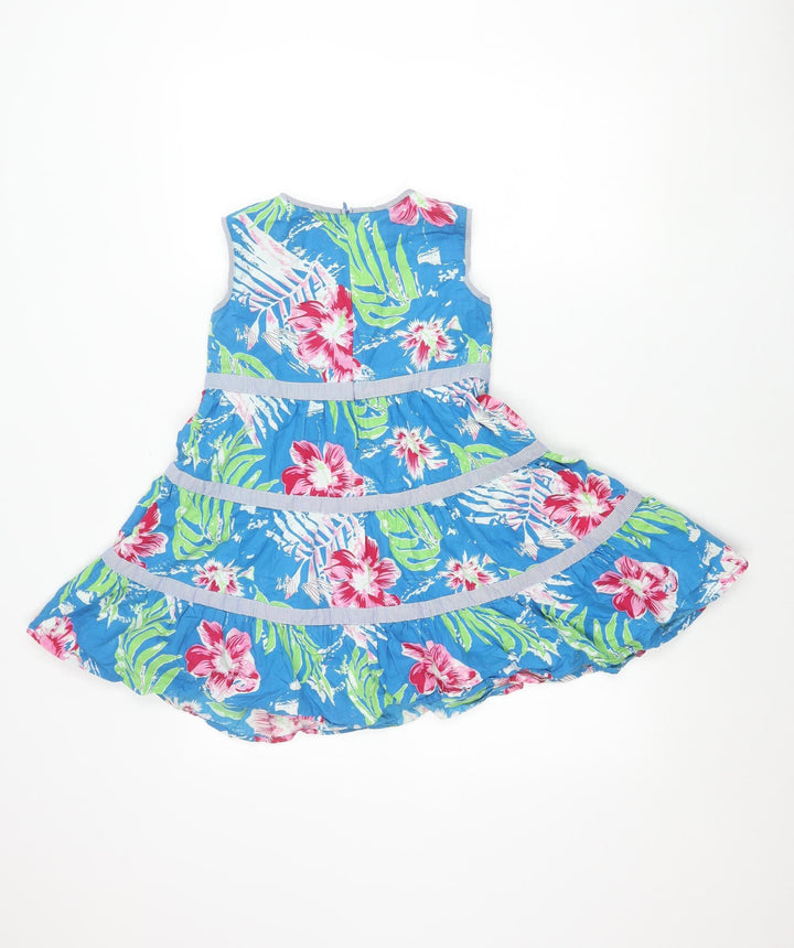 Little Alice Girls Blue Floral Cotton Fit & Flare Summer Dress 9 Years