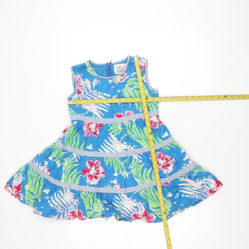Little Alice Girls Blue Floral Cotton Fit & Flare Summer Dress 9 Years