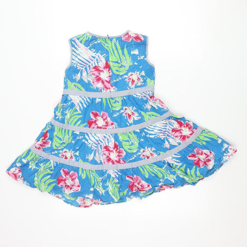 Little Alice Girls Blue Floral Cotton Fit & Flare Summer Dress 9 Years
