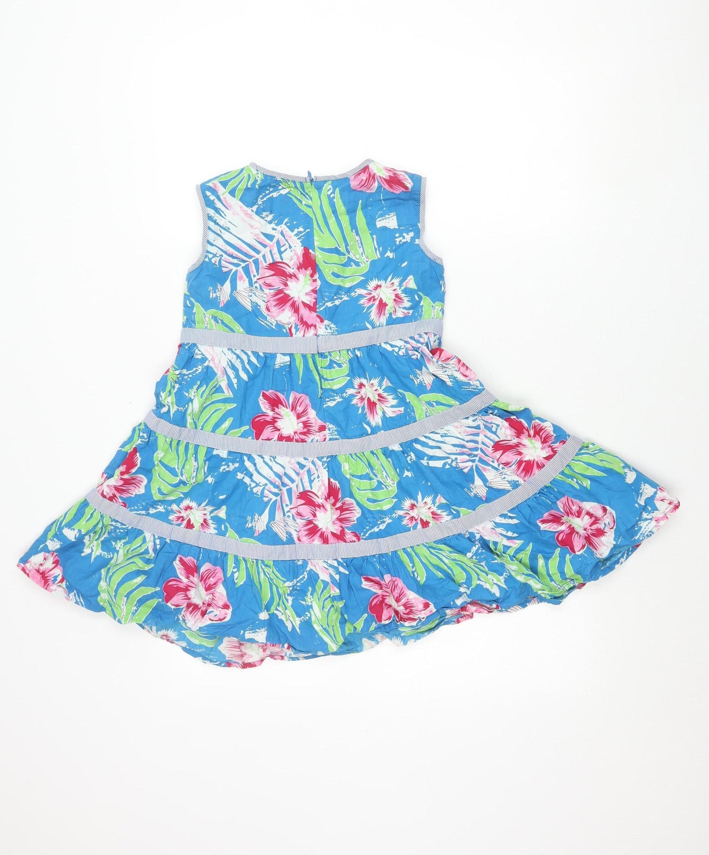 Little Alice Girls Blue Floral Cotton Fit & Flare Summer Dress 9 Years