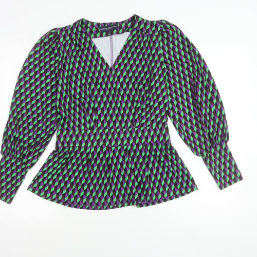 Lennon Courtney Women's Multicoloured Geometric Peplum Blouse Size 10