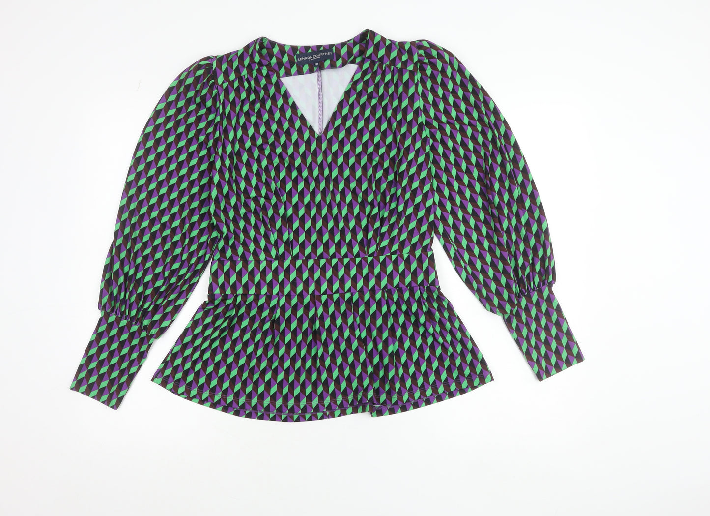 Lennon Courtney Women's Multicoloured Geometric Peplum Blouse Size 10