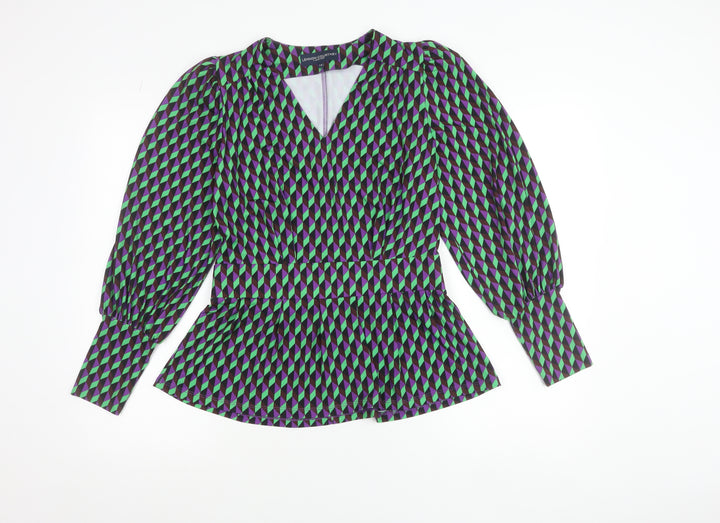 Lennon Courtney Women's Multicoloured Geometric Peplum Blouse Size 10