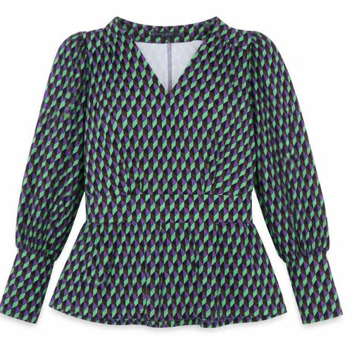 Lennon Courtney Women's Multicoloured Geometric Peplum Blouse Size 10