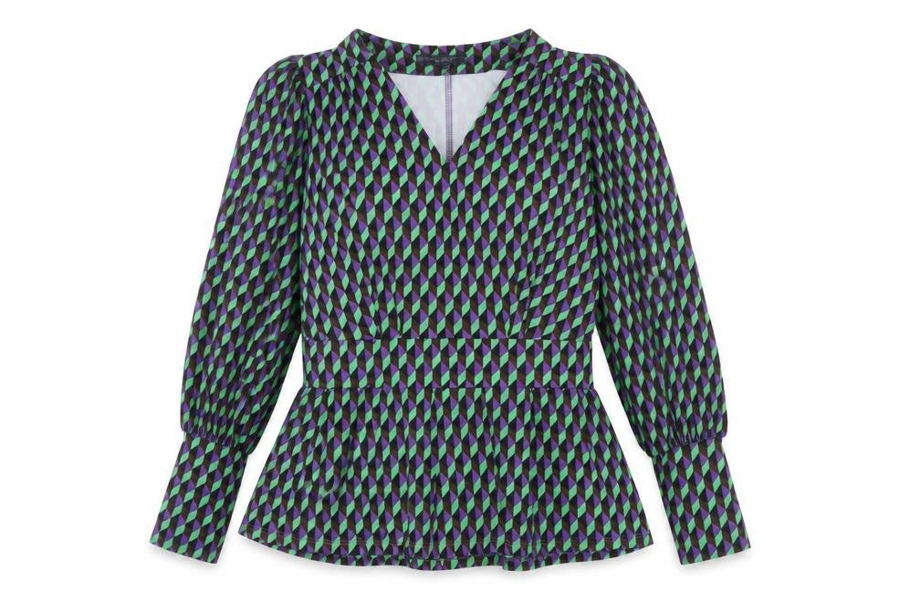 Lennon Courtney Women's Multicoloured Geometric Peplum Blouse Size 10