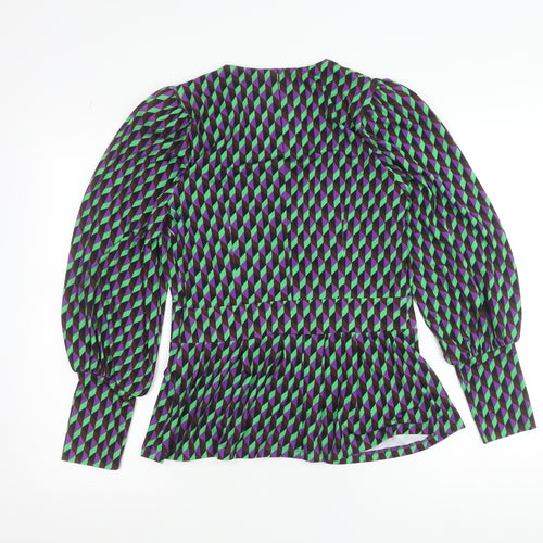 Lennon Courtney Women's Multicoloured Geometric Peplum Blouse Size 10