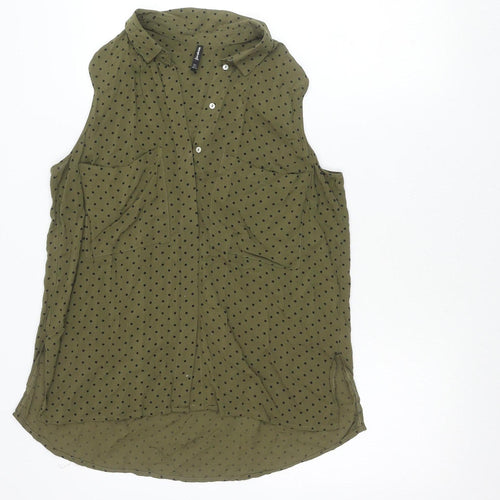 Stradivarius Womens Green Polka Dot Sleeveless Blouse Size L
