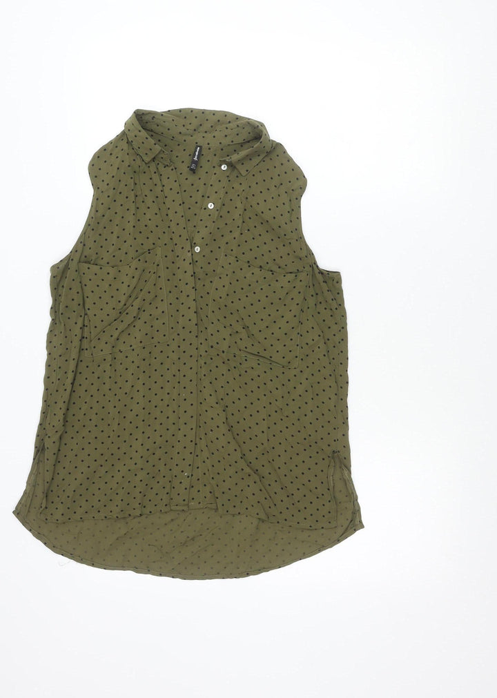 Stradivarius Womens Green Polka Dot Sleeveless Blouse Size L