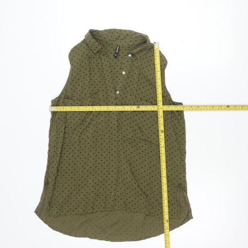 Stradivarius Womens Green Polka Dot Sleeveless Blouse Size L