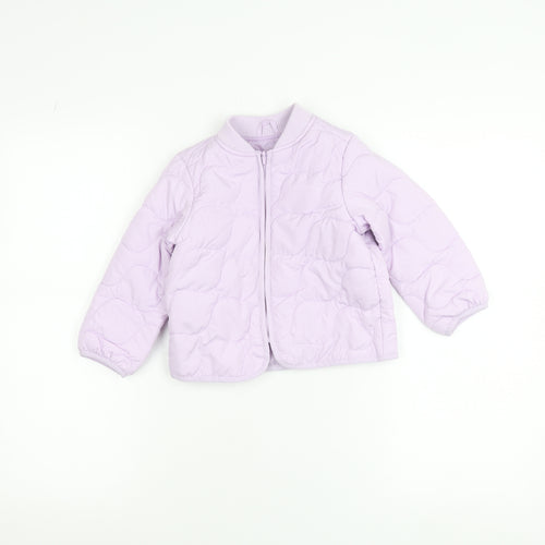 Marks and Spencer Girls Purple Puffer Jacket 2-3 Years Quilted Zip-Up