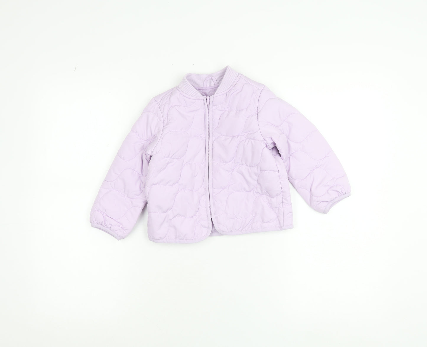 Marks and Spencer Girls Purple Puffer Jacket 2-3 Years Quilted Zip-Up