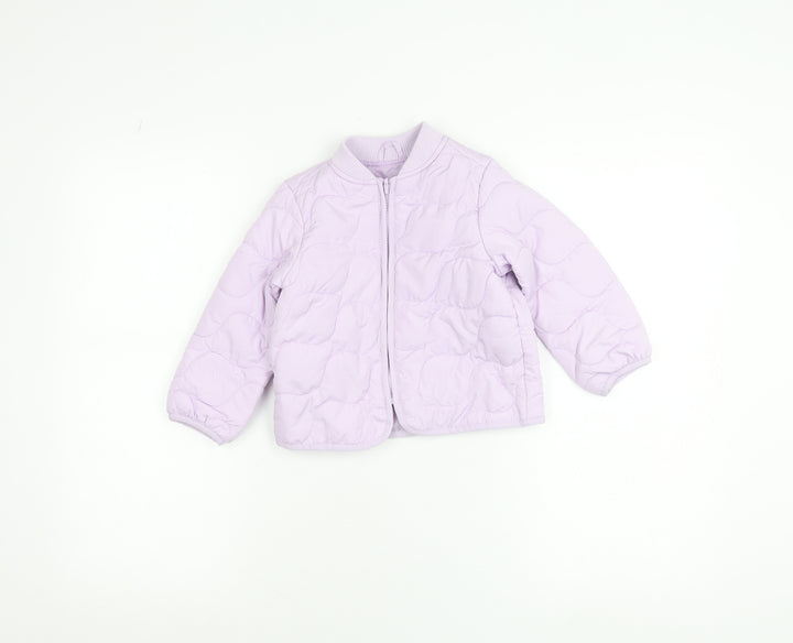 Marks and Spencer Girls Purple Puffer Jacket 2-3 Years Quilted Zip-Up