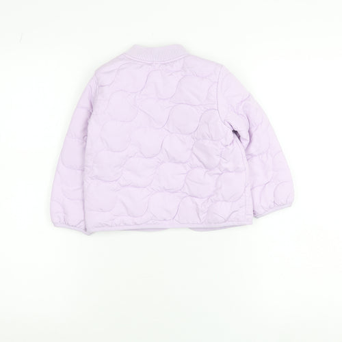 Marks and Spencer Girls Purple Puffer Jacket 2-3 Years Quilted Zip-Up