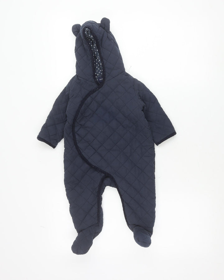 babyGap Unisex Navy Quilted Hooded Snowsuit 6-12 Months Warm Lined Winter Suit