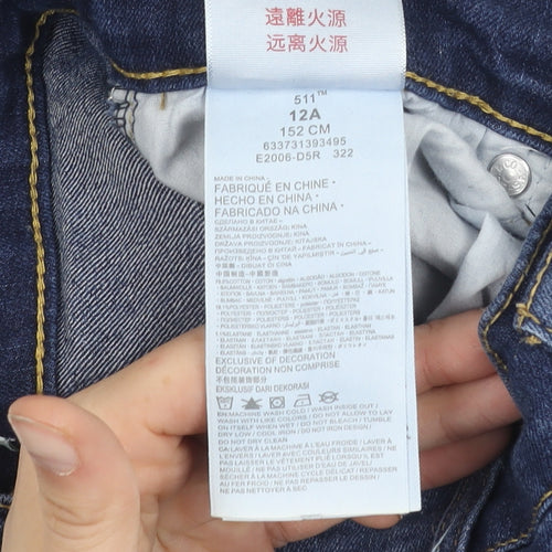 Levi's Girls Blue 511 Slim Jeans Size 12 Years Mid Rise Denim