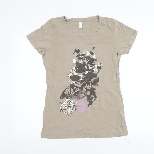 Vero Moda Women's Beige Floral Butterfly Print T-Shirt XL Short Sleeve