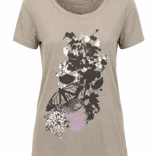 Vero Moda Women's Beige Floral Butterfly Print T-Shirt XL Short Sleeve