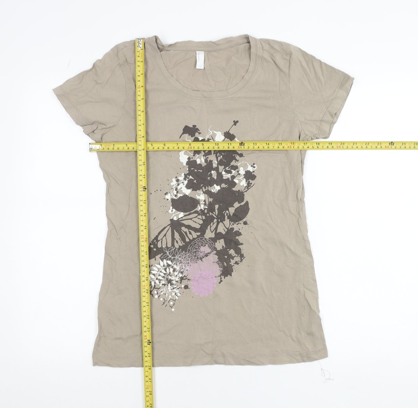 Vero Moda Women's Beige Floral Butterfly Print T-Shirt XL Short Sleeve