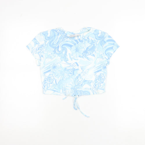 Bershka Women Blue Cropped Anime Print T-Shirt Size 8
