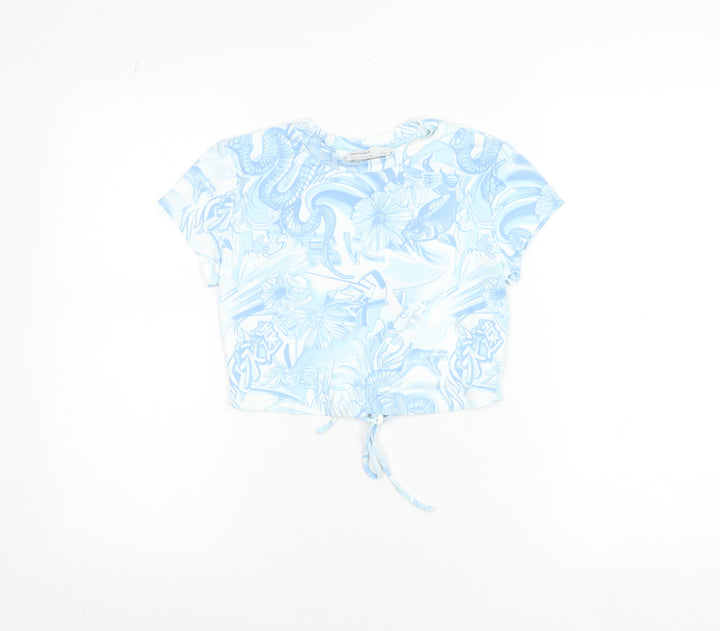 Bershka Women Blue Cropped Anime Print T-Shirt Size 8