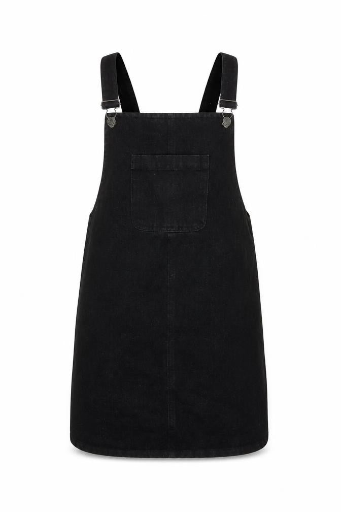 Front view of Denim Co. women’s black, size UK 6, denim pinafore dress
