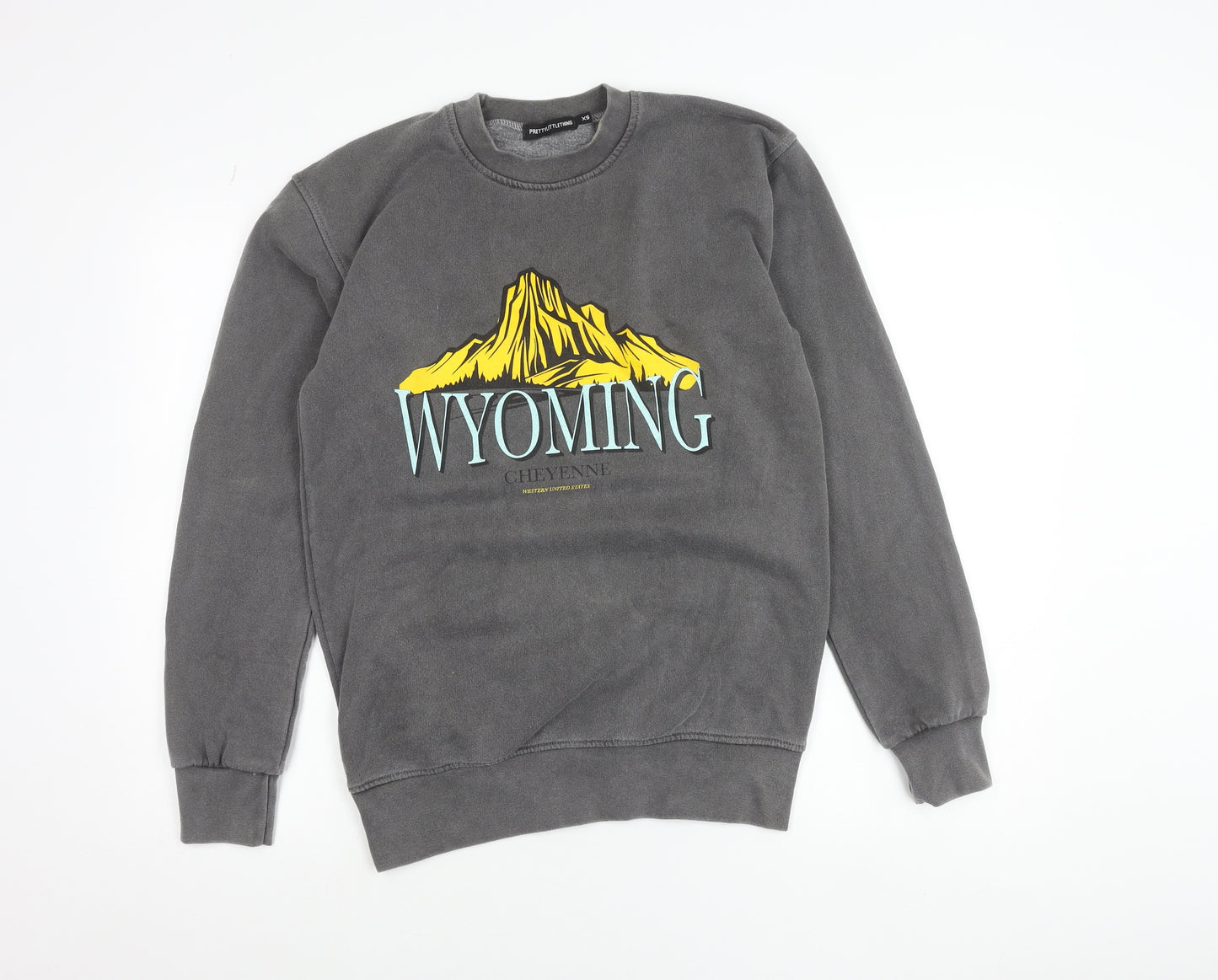 PrettyLittleThing Women Grey XS Wyoming Graphic Pullover Sweatshirt