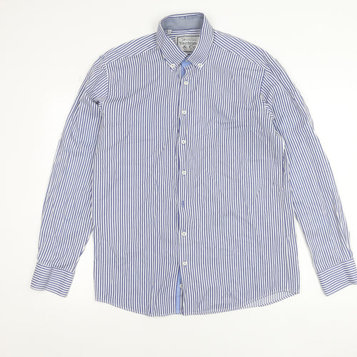 Yachting & Co Men's Blue Striped Cotton Button-Up Shirt L