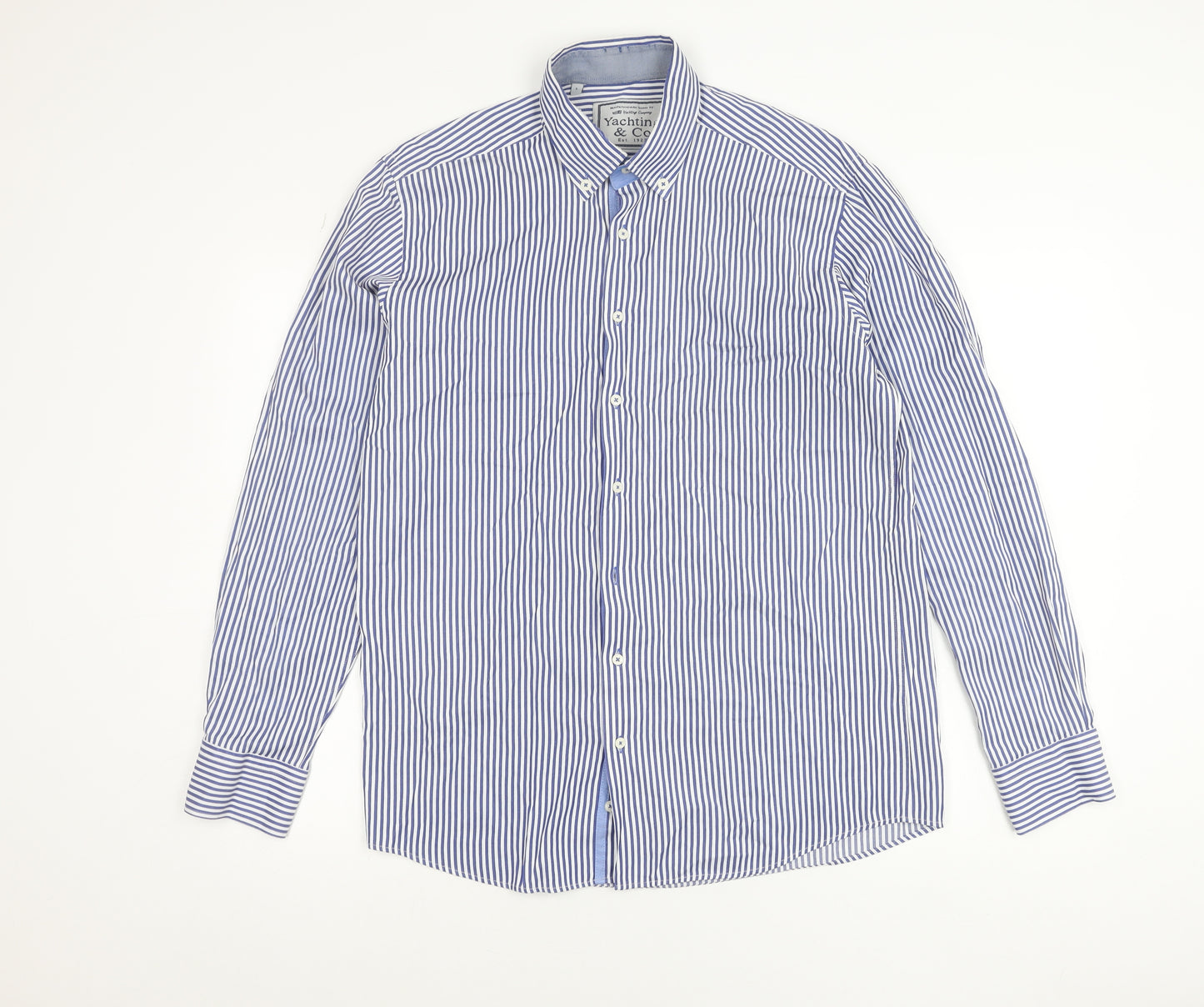 Yachting & Co Men's Blue Striped Cotton Button-Up Shirt L