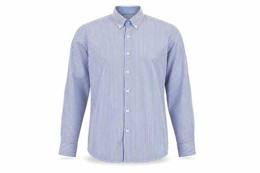Front view of Yachting & Co Men's Blue Striped Cotton Button-Up Shirt L