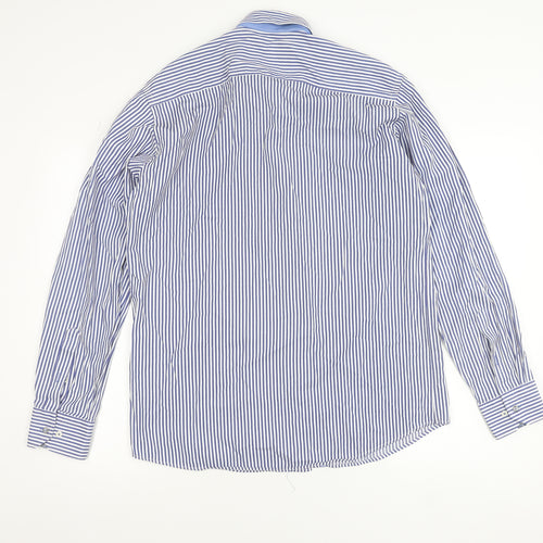 Yachting & Co Men's Blue Striped Cotton Button-Up Shirt L