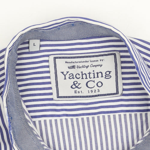 Yachting & Co Men's Blue Striped Cotton Button-Up Shirt L