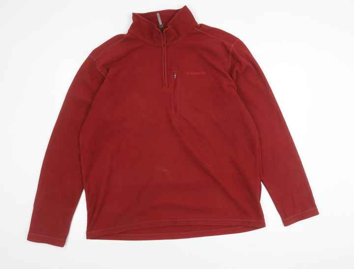 Brasher Mens Red Fleece 1/4 Zip Pullover Sweatshirt XL