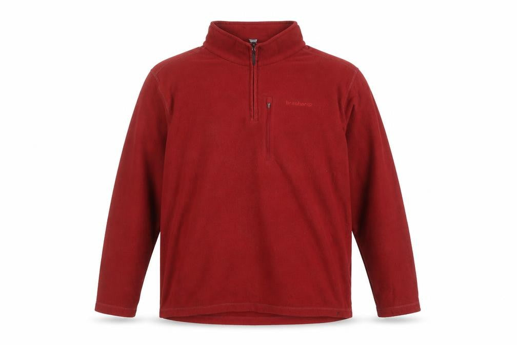 Front view of Brasher men’s red fleece 1/4 zip pullover sweatshirt xl