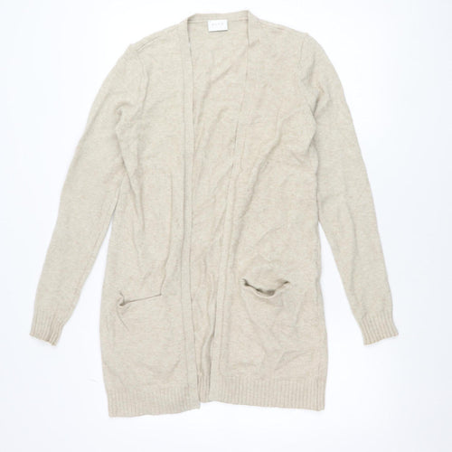 Vila Women Beige Open Knit Long Sleeve Cardigan XS