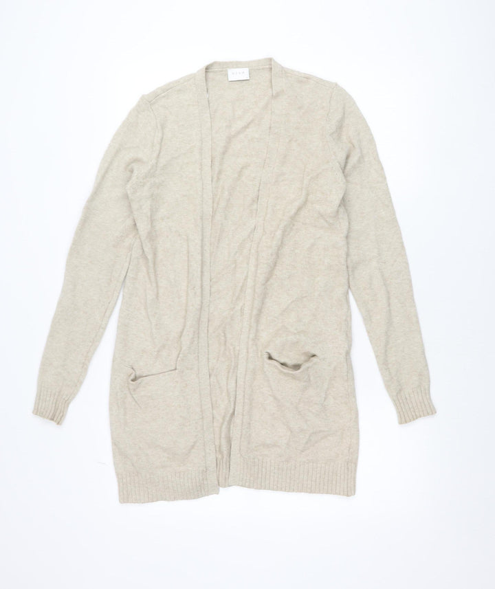 Vila Women Beige Open Knit Long Sleeve Cardigan XS