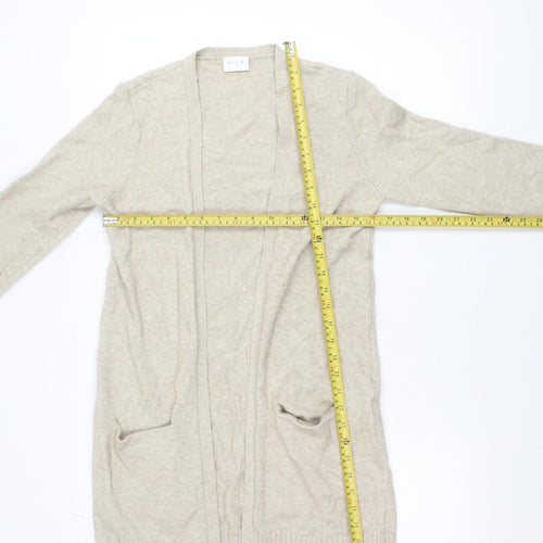 Vila Women Beige Open Knit Long Sleeve Cardigan XS