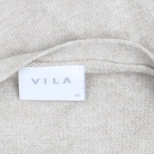 Vila Women Beige Open Knit Long Sleeve Cardigan XS