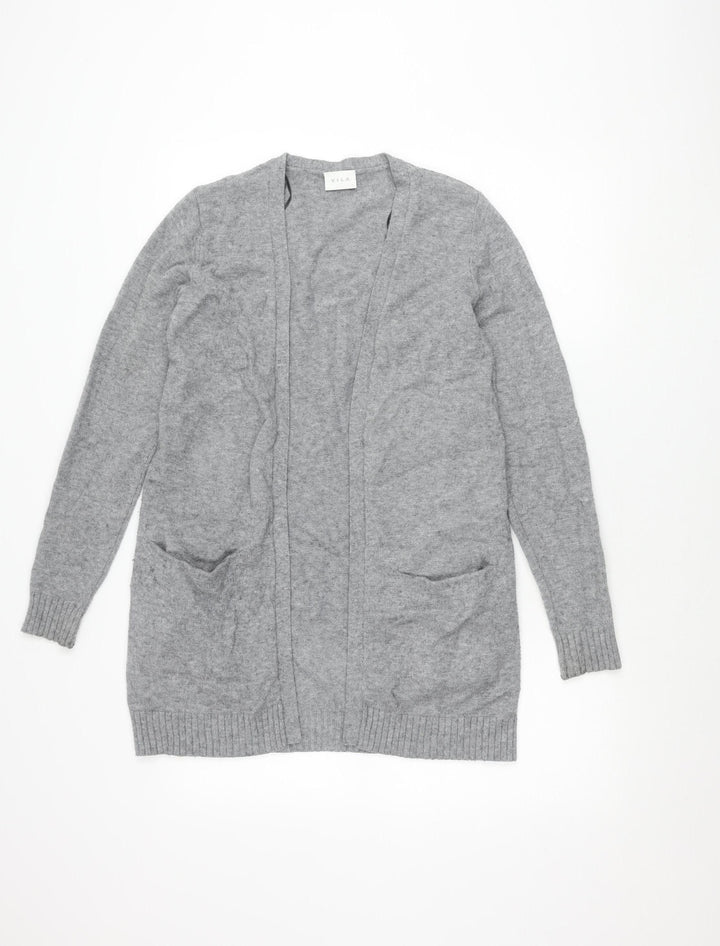 Vila Women’s Grey Knit Open Cardigan Size S Viscose Blend