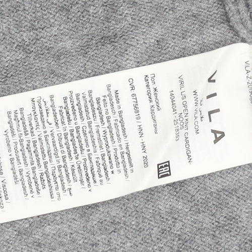 Vila Women’s Grey Knit Open Cardigan Size S Viscose Blend