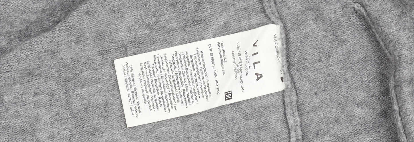 Vila Women’s Grey Knit Open Cardigan Size S Viscose Blend
