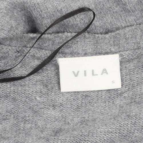 Vila Women’s Grey Knit Open Cardigan Size S Viscose Blend