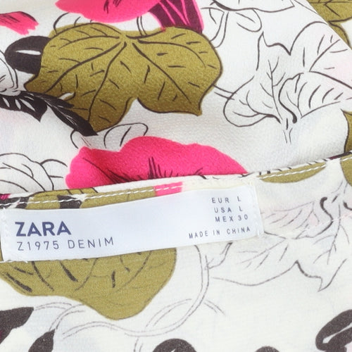 Zara Women Multicoloured Floral Long Sleeve Button-Up Blouse Size 14