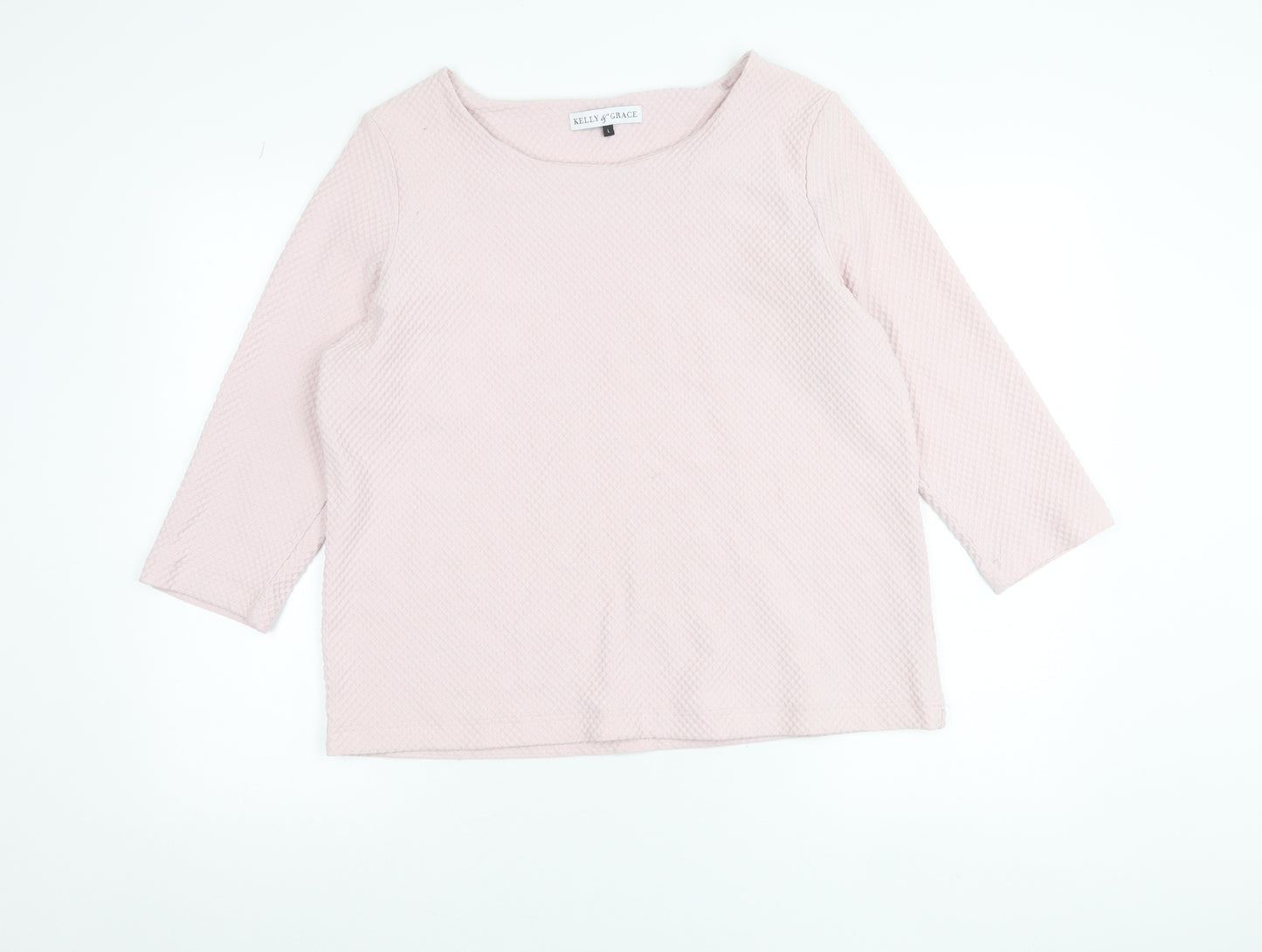 Kelly & Grace Women’s Pink Waffle-Knit 3/4 Sleeve Pullover Jumper L