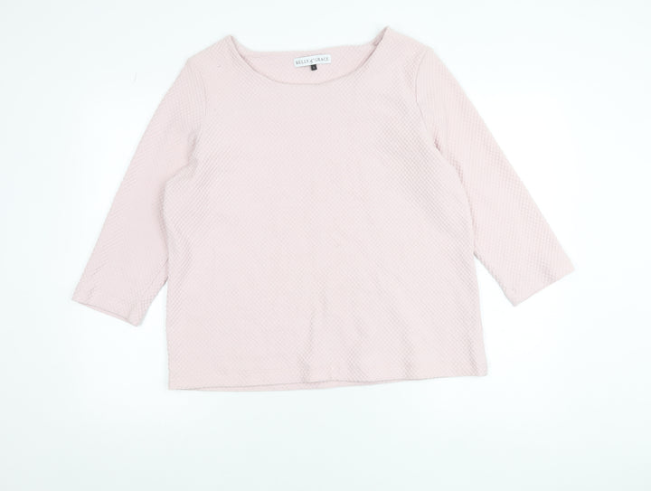 Kelly & Grace Women’s Pink Waffle-Knit 3/4 Sleeve Pullover Jumper L